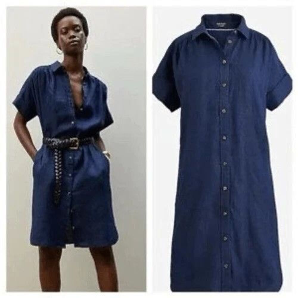 J.Crew Baird McNutt Relaxed-fit Short sleeve Irish Linen Navy XXL 2X Shirt Dress